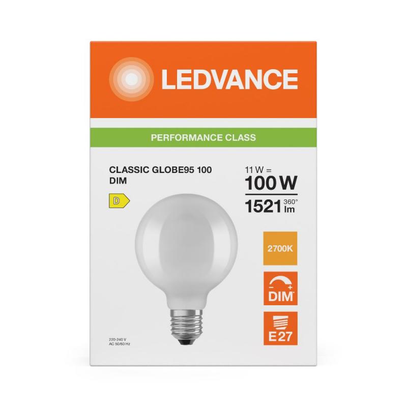 Ledvance E27 LED Kugellampe Globe 95 Classic matt dimmbar 11W wie 100W 2700K warmweißes Licht